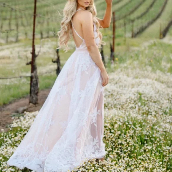 Women's Lace Boho Wedding Dresses for Bride Long Beach Mermaid Bridal - Picture 5 of 5